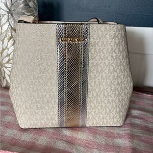 Michael Kors Cream Shoulder Bag with Gold and Silver Stripe